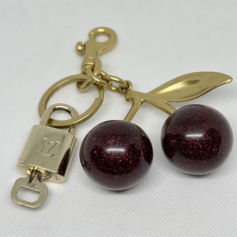 Louis Vuitton Lock & Key #304 w/a Red Glitter Cherry Bag Charm / Keychain